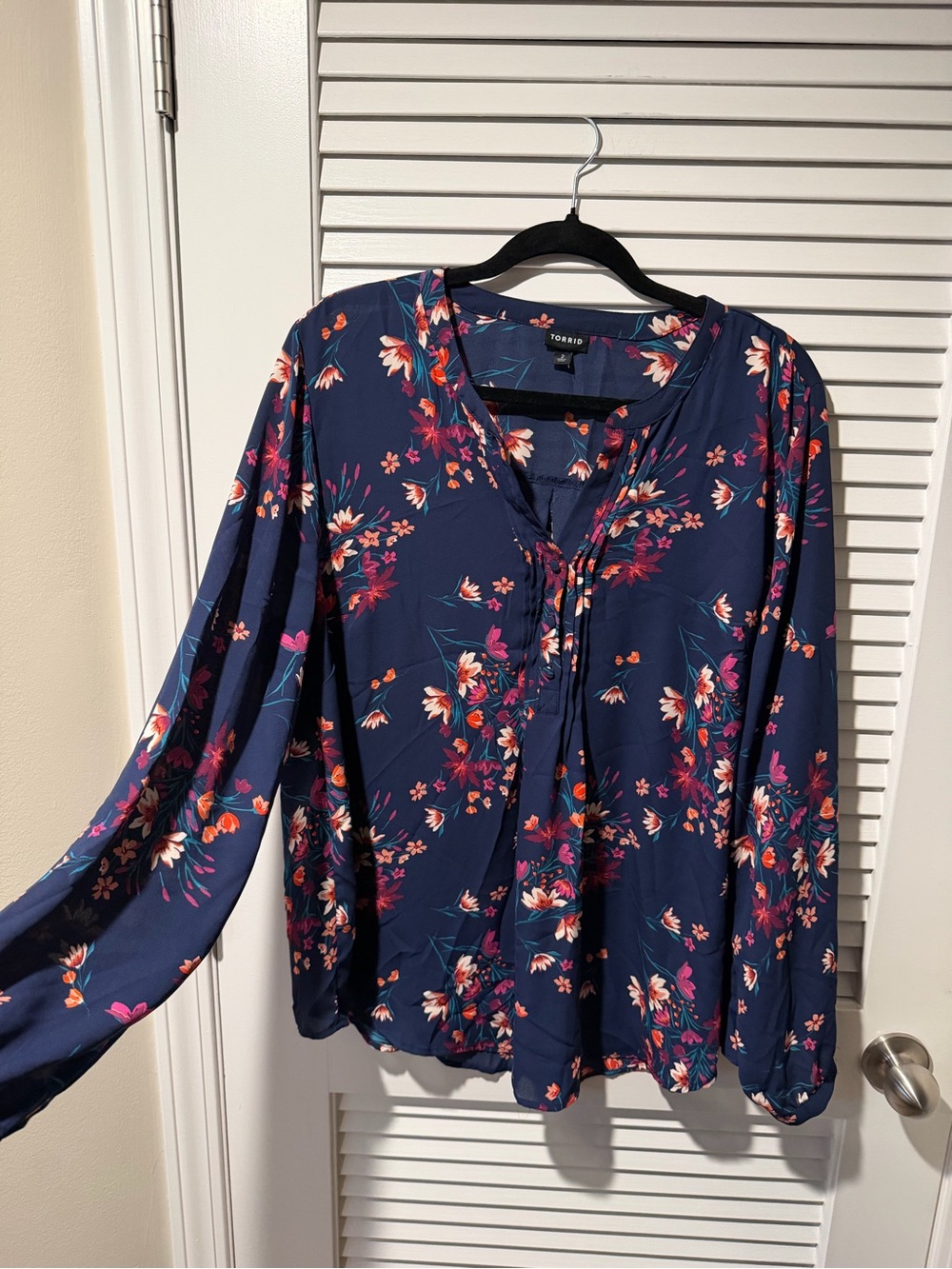 torrid Navy Floral Long-Sleeve Peasant Blouse